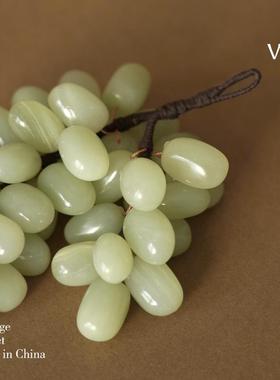 梵其进口天然玉石葡萄串彷真水果摆件轻奢高档客厅桌面创意装饰品
