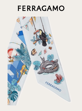 【新品】FERRAGAMO菲拉格慕女士丛林派对印花桑蚕丝束发带