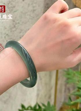 2026时尚蓝调色系小众轻奢库里蓝玉髓手镯 冰润炫酷灰蓝色玉髓手