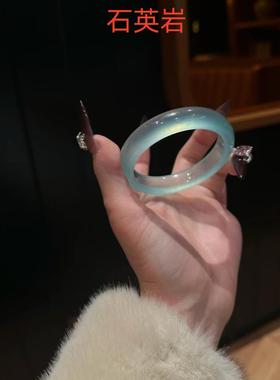 2026高冰油青石英岩手镯仿水沫玉翡翠色扁条淡绿色天青冻冰种正圈
