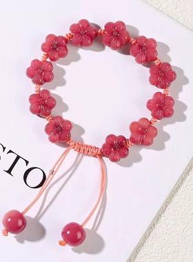 2026白玉菩提根雕刻梅花手串文艺风手编绳女士盘玩菩提子文玩佛珠