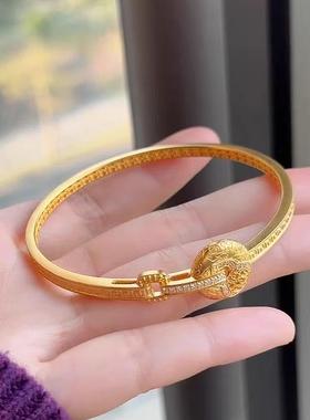 2026小红书爆款国运传承葫芦平安扣手镯古法金色马蹄扣小众手环配