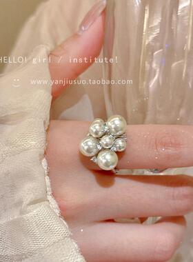 2026法式新款满天星闪耀珍珠戒指女时尚轻奢高级感精致镶钻几何食