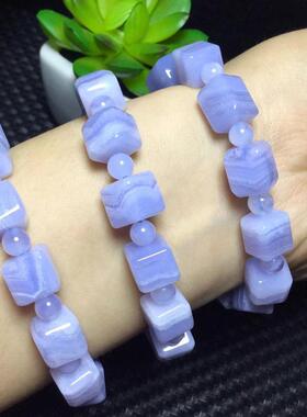 2026蓝纹石玛瑙方糖手链男女款颜色鲜艳时尚手串单圈蓝色水晶