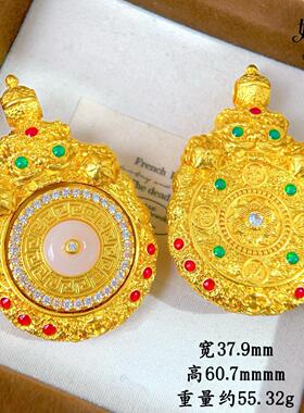 2026新中式古法沙金滴油镶钻转动聚财兽罗盘吊坠久不掉色吉祥大气