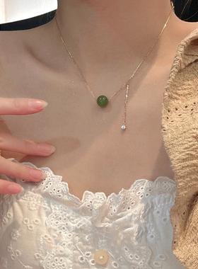 2026绿色单珠流苏项链女小众高级感轻奢锁骨链简约设计气质颈链新