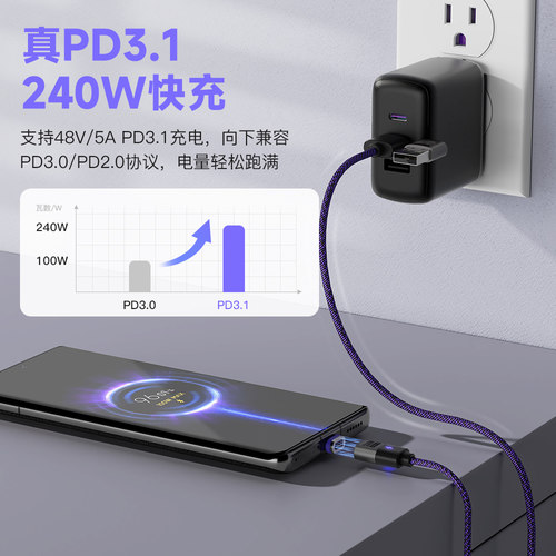 PD240W磁吸充电数据线CtoC快充线公对公PD3.1适用于苹果iPhone17/16/小米15Pro闪充华为100W快充Mac笔记本用 - 图0