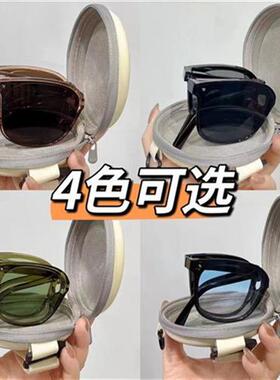 新款折叠清偏光墨镜防晒开车复古潮流防紫外太阳镜送圆形眼镜盒