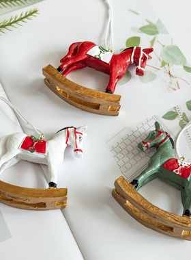 跨境圣诞节彩绘树脂摇马小挂件圣诞树diy装饰品家居桌面小摆件