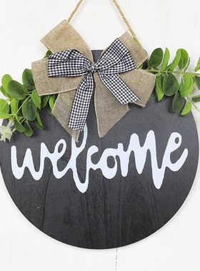 美式乡村木质欢迎门牌 厂家批发 家居装饰墙面挂件花环门饰摆件