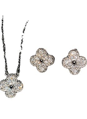 钻石之乡实验室人工培育钻满钻四叶花项链吊坠长款颈链晚宴优雅超