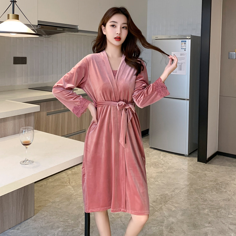 女春秋冬季性感金丝绒长袖新款睡袍 阿连特睡裙