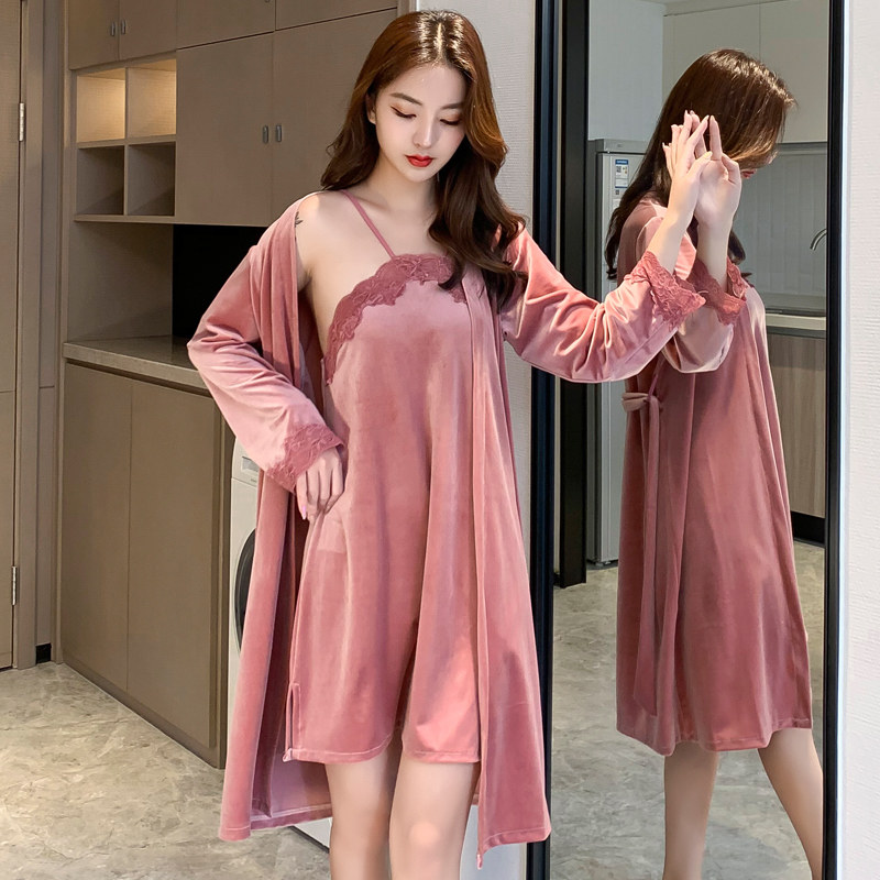 女春秋冬季性感金丝绒长袖新款睡袍 阿连特睡裙