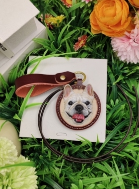 宠物皮雕定制3D立体浮雕狗猫永久纪念礼物手工钥匙扣挂件饰品