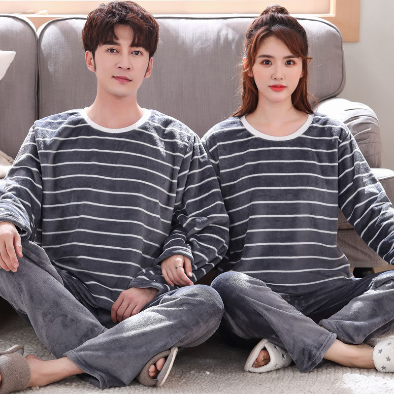 情侣秋冬季长袖法兰绒男士女款睡衣 韩娇绮睡衣/家居服套装