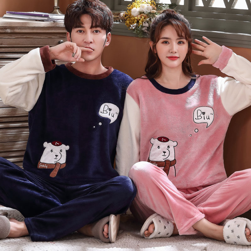 情侣秋冬季珊瑚绒女款卡通冬天睡衣 韩娇绮睡衣/家居服套装