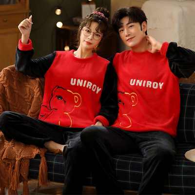 黑科技【3D立体绣】珊瑚绒法兰绒情侣家居服