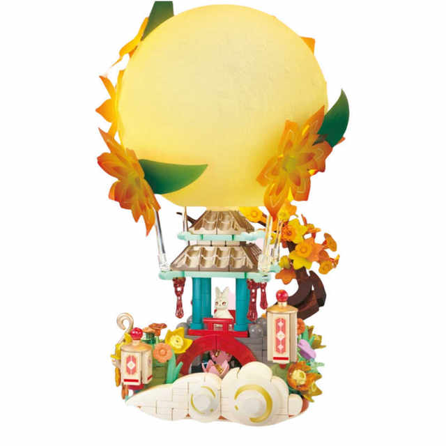 Senbao 613014 Pavilion Moon Shadow Mid-Autumn Festival with lights ornaments jade rabbit building blocks toys holiday gifts for children and girls