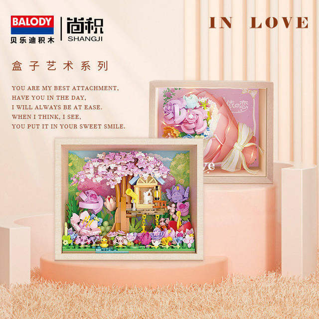 Beledi Yingmeng Garden Rose Bouquet Genuine Assembled Puzzle Building Blocks Toy with Lights for Girls Birthday Gift