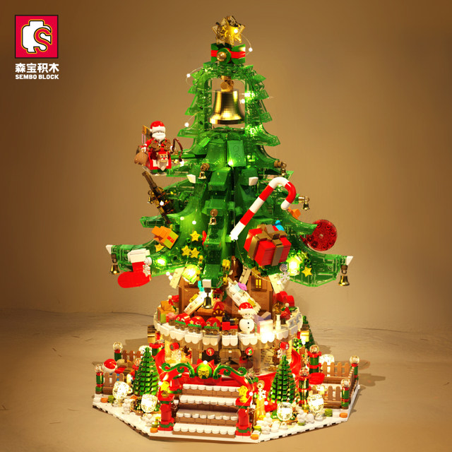 Winter limited gift Christmas tree Melody Paradise music box small particle assembly fun high building blocks toys for girls