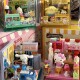 Sanrio Family Cute Shop Kuromi Party Room Ugly Mermaid Seafood Restaurant Assembled LEGO Wooden Toys