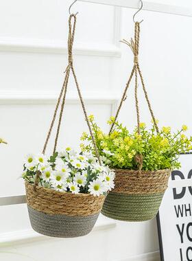 藤编编织草编吊篮垂吊花盆花园装饰花器手工绿植种植花篮绿萝盆