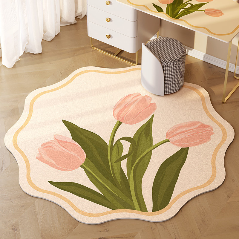 郁金香圆形皮革地垫客厅卧室可擦免洗地毯电脑椅吊蓝梳妆台脚垫,淘宝优惠券,粉丝福利购,淘宝优惠卷