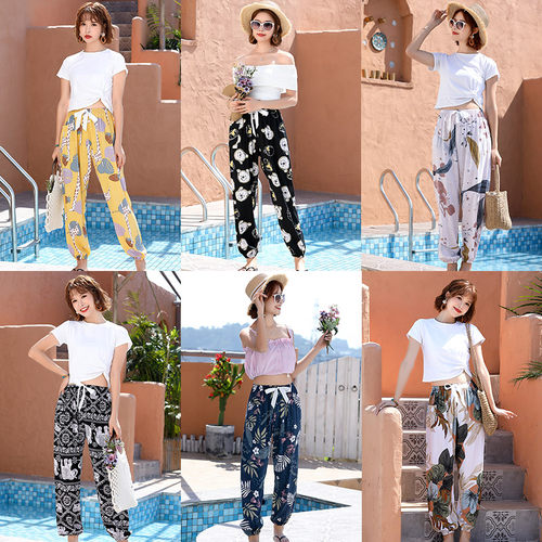 2026新款棉绸睡裤女士夏季薄款人造棉沙滩防蚊家居长裤子成人外穿 - 图1