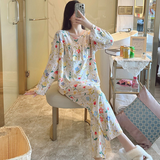 2025新款秋冬女士棉绸睡衣长袖绵套装宽松防凸点人造棉家居服夏季