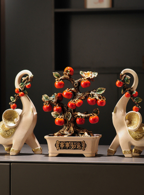 事事如意柿子树装饰品摆件新中式