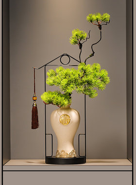 新中式细长花瓶入户玄关摆件客厅迎客松办公室博古架装饰品高级感