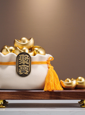 陶瓷聚宝盆福禄双全摆件招财新中式家居客厅装饰品乔迁开业礼物