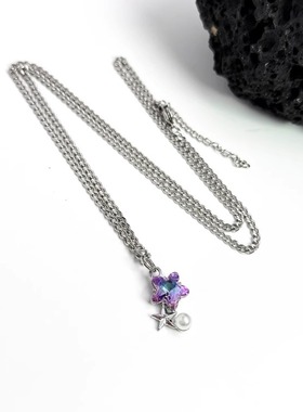 饰品日韩紫色花朵项链吊坠锁骨链
