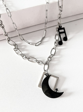音乐音符项链吊坠钛钢十字链男女