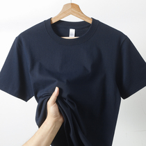 Good value to start with retro Tibetan green round collar pure color short sleeve T-shirt male hide blue loose casual half sleeve woman