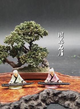 精品复古人物弹琴伯牙抚琴奇石盆景沙盘枯山水微景观树脂道具摆件