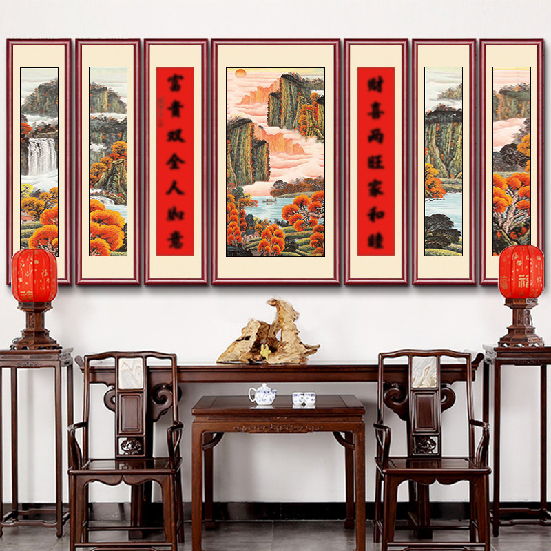 鸿运当头国画中堂画客厅挂画农村堂屋装饰对联字画大气大堂山水画_虎窝淘