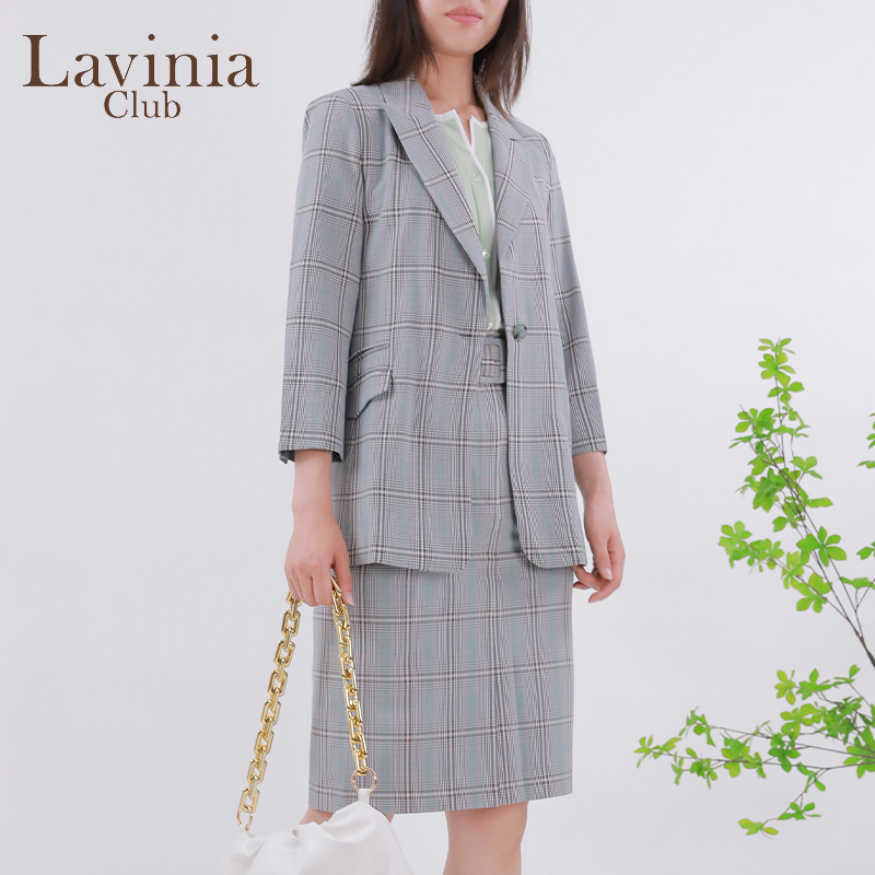 Lavinia 春夏新款复古千鸟格西装外套女英伦风通勤小西服J13W02X - 图0