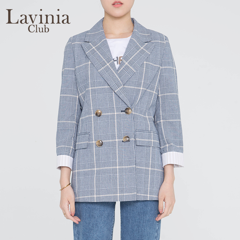 Lavinia Club/拉维妮娅夏季新品复古格纹西装领通勤外套J203WY40