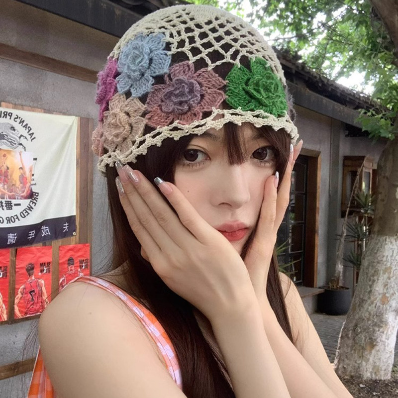 Classy key新加坡设计师联名款花朵镂空帽子女针织包头帽甜美头巾,淘宝优惠券,粉丝福利购,淘宝优惠卷