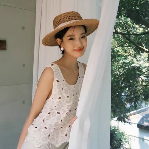 Classy key新加坡设计师联名款海边度假风遮阳帽礼帽防晒平顶草帽 - 图0