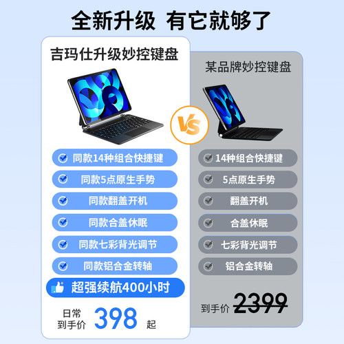 吉玛仕iPad妙控键盘适用苹果Air8磁吸2026pro11寸mini7平板保护套pad一体10代12蓝牙磁吸iPad air6键盘专用装 - 图3