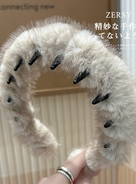 秋冬新款简约毛绒加厚带齿发箍女