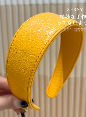 春夏限定黄色肌理感裂纹皮质发箍