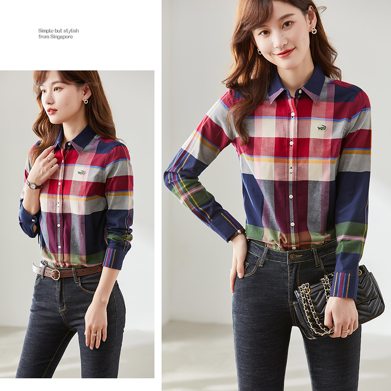 鳄鱼格子磨毛长袖春秋英伦风衬衫 carteloladies衬衫