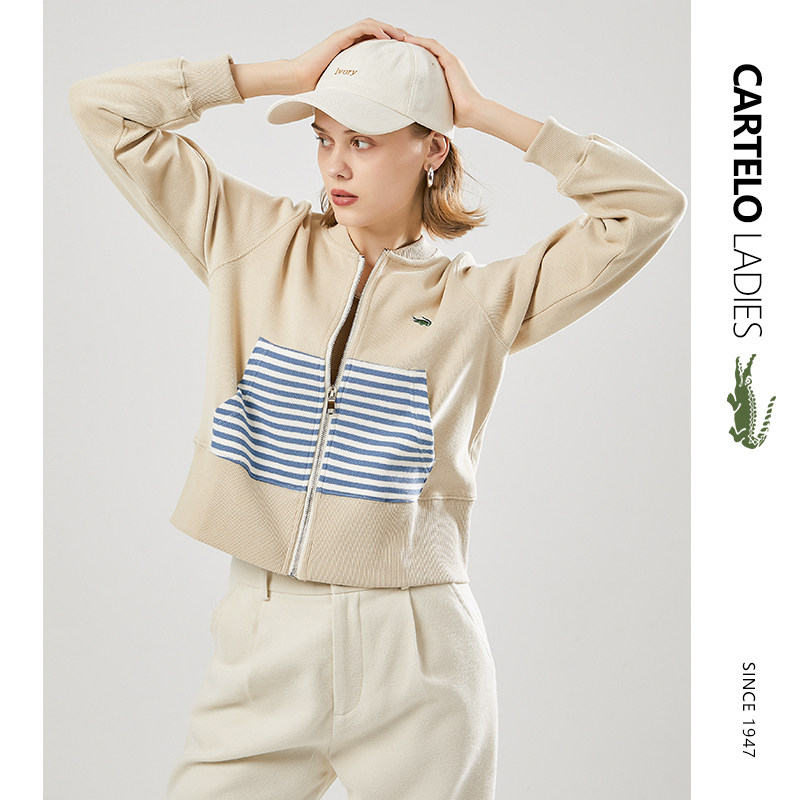 鳄鱼条纹春秋短款百搭开衫棒球服 carteloladies短外套