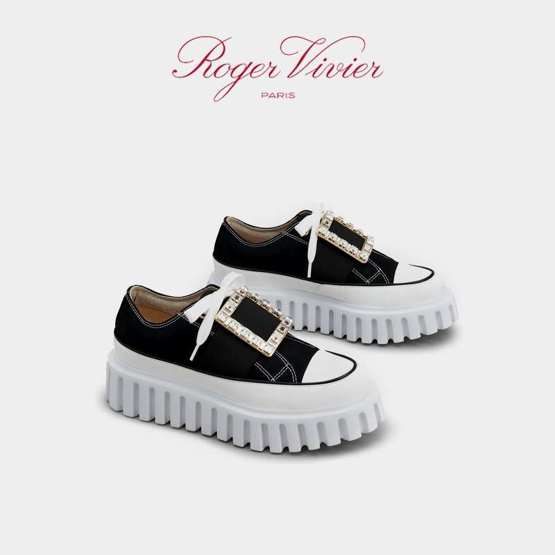 【24期免息】Roger Vivier/RV女鞋Viv Go Thick钻扣帆布休闲鞋 - 图0