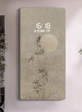 新中式创意玄关走廊过道装饰画LED灯带钟表电子钟高级感墙壁挂画