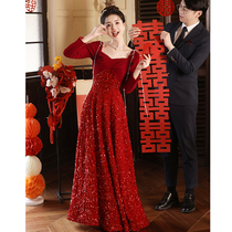 Winter toast to brides 2023 new advanced senses wedding sequin dress with dress long sleeves engaged to a loft gown