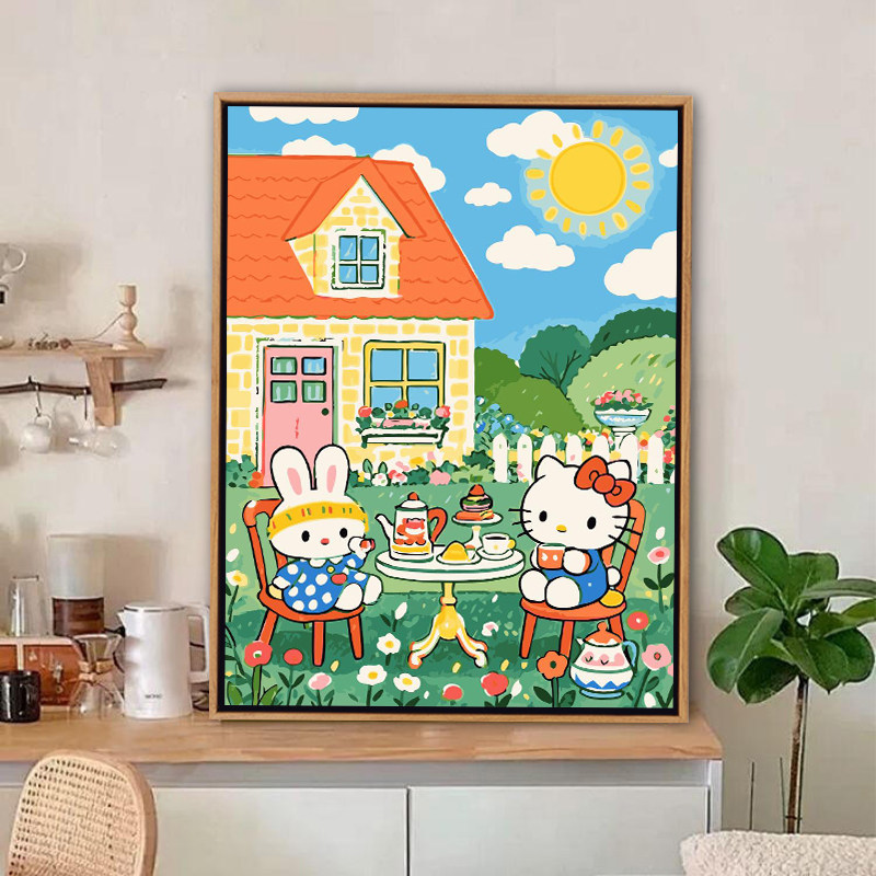 hellokitty凯蒂猫休闲下午茶系列数字油画diy送朋友礼物装饰挂画,淘宝优惠券,粉丝福利购,淘宝优惠卷